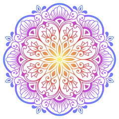 Color circular pattern in form of mandala with flower for decoration or print. Decorative ornament in ethnic oriental style. Rainbow design on white background.