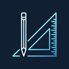 Triangle Ruler with Pencil vector outline colorful icon or logo on dark background