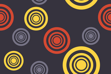 Seamless, abstract background pattern made with circle strokes in yellow, orange and grey colors. Modern, vibrant vector art.