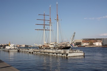 view of the sailboat, port and pier St. Petersburg  