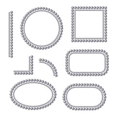 Set of pearl frames isolated on white background. Vector borders and corners. Black pearls.