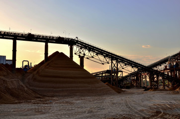 Sand Making Plant in mining quarry. Crushing factory, machines and equipment for crushing, grinding...