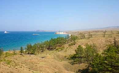 Obraz premium The shore of Lake Baikal. Summer landscape. Summer. Russia.