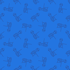 Hand with Mic outline vector blue modern seamless pattern