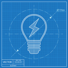 Electric light bulb vector blueprint icon