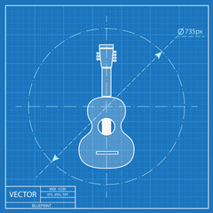 Acoustic guitar illustration. Musical instrument vector blueprint icon