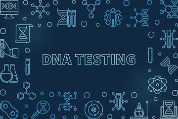 DNA Testing vector concept blue linear illustration or frame on dark background
