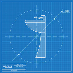 Sink with faucet illustration. Bathroom vector blueprint icon