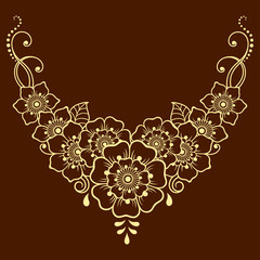 Mehndi flower pattern for Henna drawing and tattoo. Decoration in ethnic oriental, Indian style. Doodle ornament. Outline hand draw vector illustration.