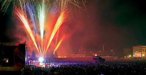 Russia,Samara,Kuibyshev Square, may 9, 2019, concert and fireworks in honor of Victory Day.