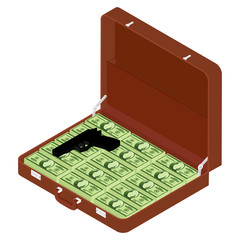 Brown briefcase with million dollars and gun