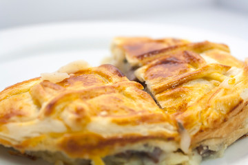 traditional English shepherd's pie cut into pieces