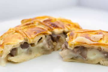 traditional English shepherd's pie cut into pieces
