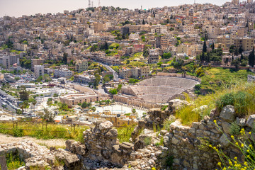 Fototapeta na wymiar View of the Roman Theater and the city of Amman, Jordan