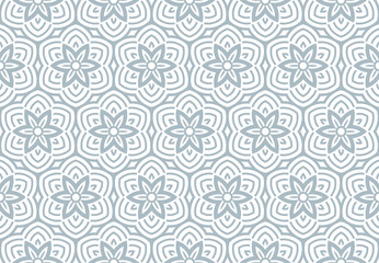 Flower geometric pattern. Seamless vector background. White and blue ornament. Ornament for fabric, wallpaper, packaging, Decorative print