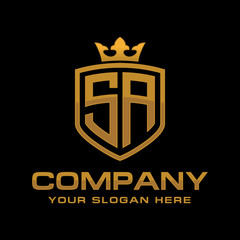SA  initial with shield and crown, Luxury logo design vector 