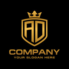 AD  initial with shield and crown, Luxury logo design vector 