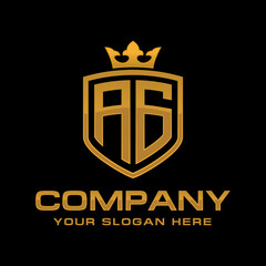 AG  initial with shield and crown, Luxury logo design vector 