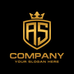 AS  initial with shield and crown, Luxury logo design vector 