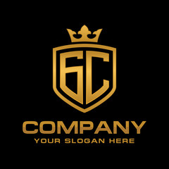 GC  initial with shield and crown, Luxury logo design vector 