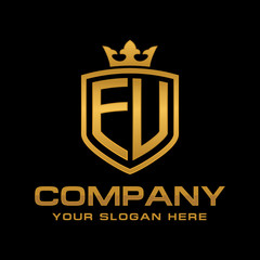 EU  initial with shield and crown, Luxury logo design vector 
