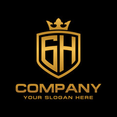 GH  initial with shield and crown, Luxury logo design vector 