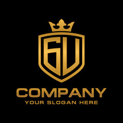 GU  initial with shield and crown, Luxury logo design vector 