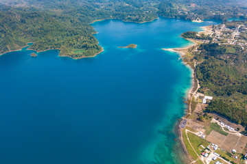 Aerial view of the amazing Montebello turquoise lakes in Chiapas, Mexico