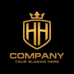 HH  initial with shield and crown, Luxury logo design vector 