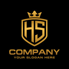 HS  initial with shield and crown, Luxury logo design vector 