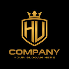 HU  initial with shield and crown, Luxury logo design vector 