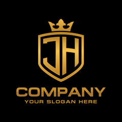 Jh initial with shield and crown, Luxury logo design vector 