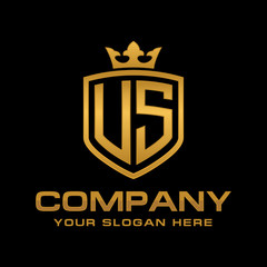 US initial with shield and crown, Luxury logo design vector 
