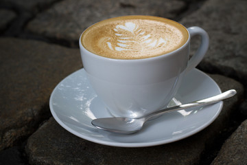 Close-up of a cappuccino with beautiful latte art