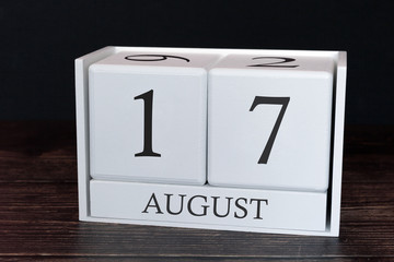 Business calendar for August, 17th day of the month. Planner organizer date or events schedule concept.