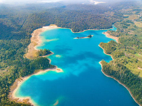 Aerial view of the amazing Montebello turquoise lakes in Chiapas, Mexico