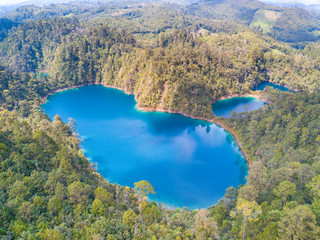 Aerial view of the amazing Montebello turquoise lakes in Chiapas, Mexico