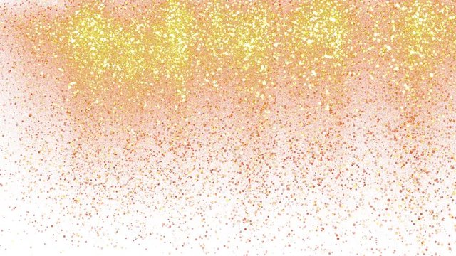 Gold glitter powder rain 3D animation. Festive golden scattered dust particles with sparkle shine confetti. Stylish fashion backdrop. Glamour award abstract background. Alpha channel matte included