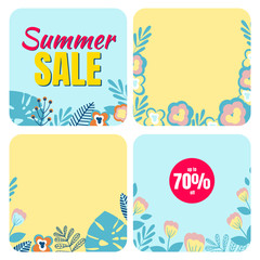 Summer sale banner with 70% off discount text floral elements. Design for flyer, invitation, poster, web site or greeting card.