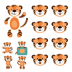 Tiger character for your animation scenes. Set of cute tigers with different emotions in cartoon style.