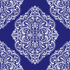 White and blue floral seamless pattern. Vintage vector, luxury elements. Great for fabric, invitation, flyer, menu, brochure, background, wallpaper, decoration, packaging or any desired idea.