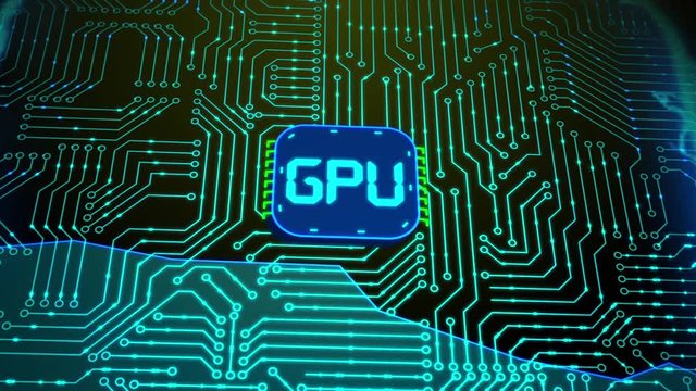 Microchip CPU Processor Turning On.Microprocessor electronics. Video card processor. Computational operations in the GPU