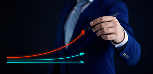 businessman draws arrows market leader