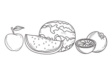 Fresh fruit nutrition healthy black and white hand drawn