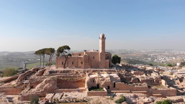 Prophet Nebi samuel national park Aerial View Daylight drone shot of nebi samuel national park near Jerusalem