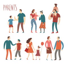 Fototapeta premium Set of cartoon parents and children
