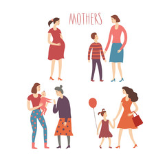 Set of cartoon mothers and children