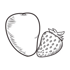 Fresh fruit nutrition healthy black and white hand drawn