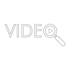 Logotipo lineal texto VIDEO con lupa y triángulo en gris y azul