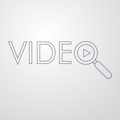 Logotipo lineal texto VIDEO con lupa y triángulo en fondo gris